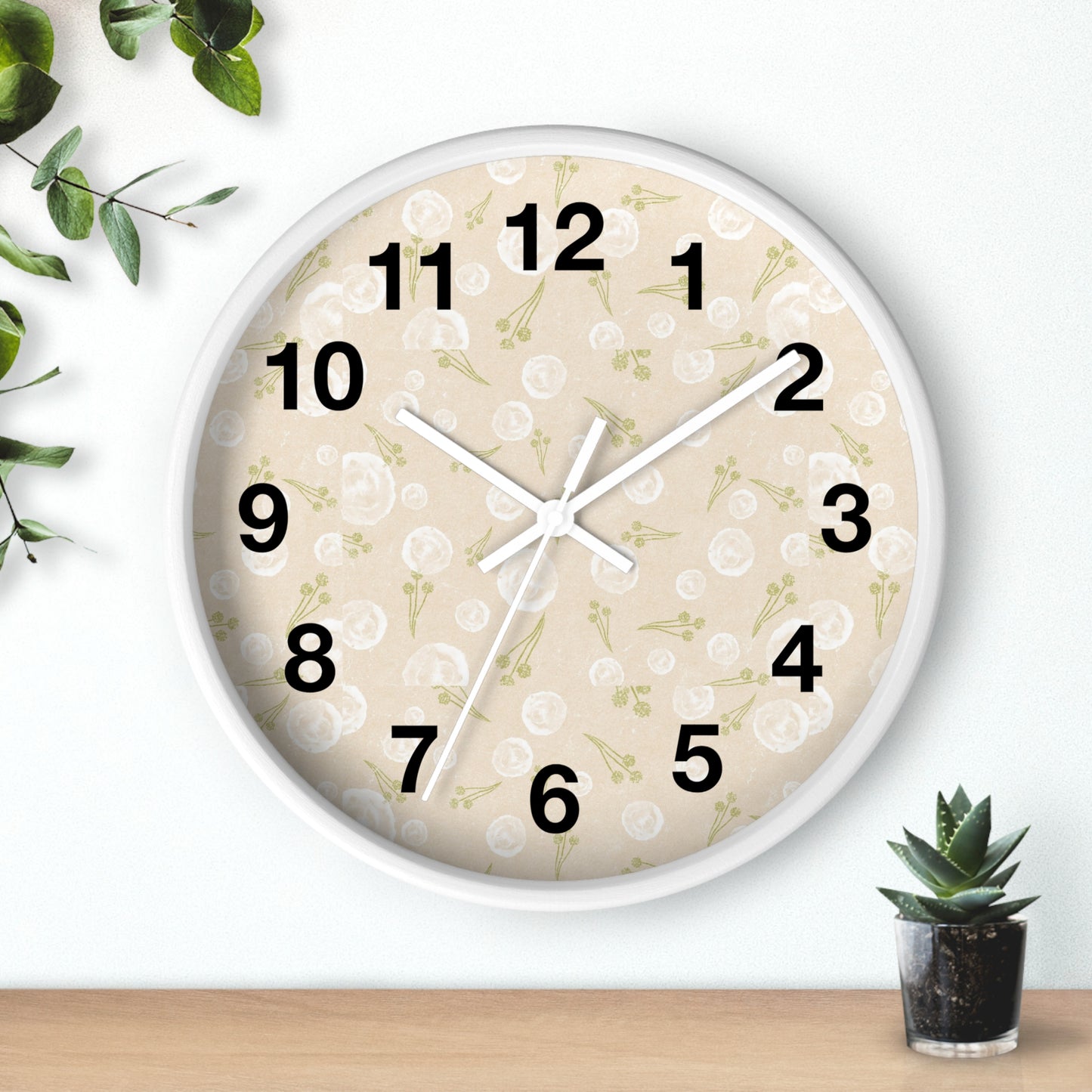 Chic Floral Wall Clock, Home Decor, Modern Design, Gift for Her, Wall Art, Boho Style, Timepiece