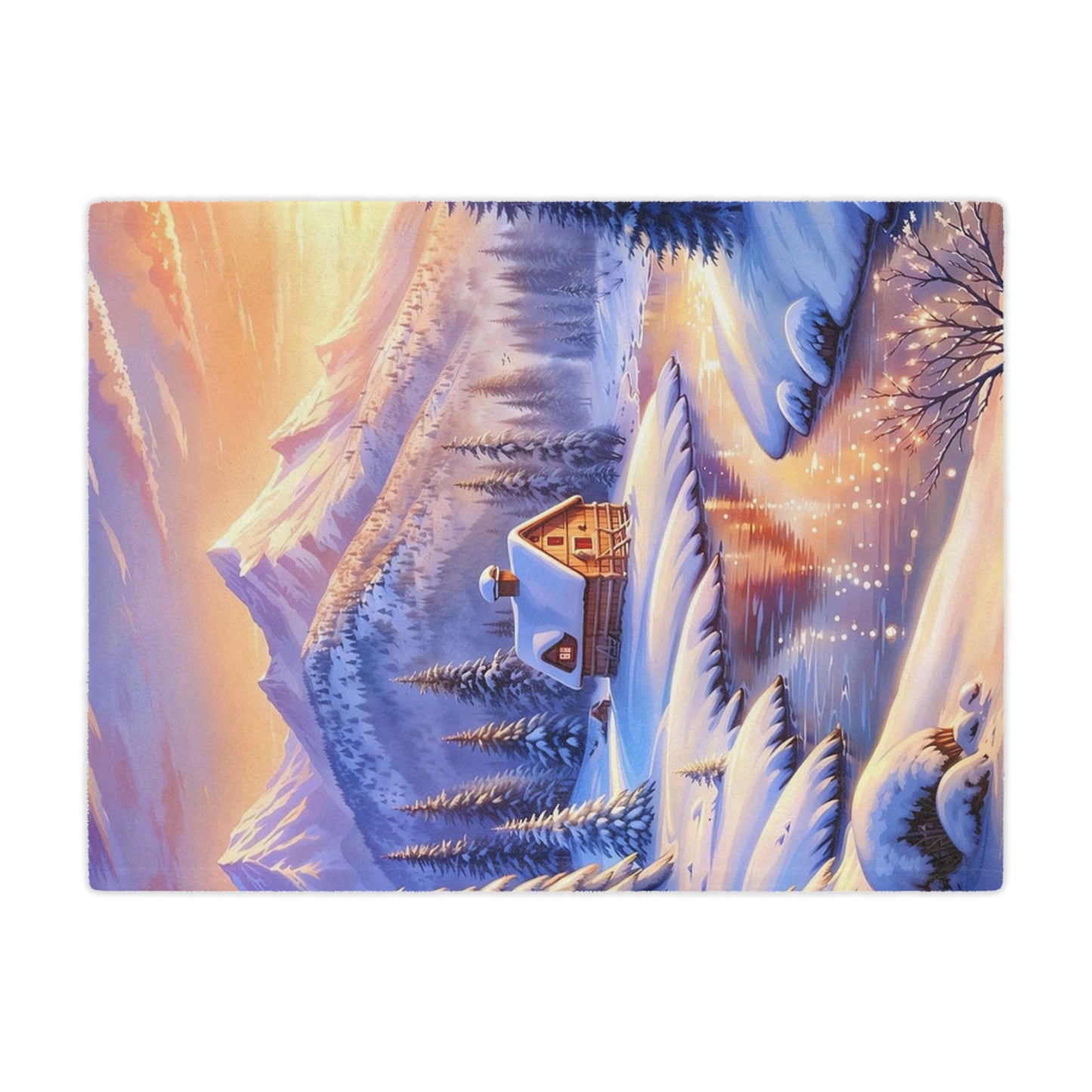Winter Cabin Minky Blanket – Cozy Snowy Mountain Throw for Home & Holiday Décor