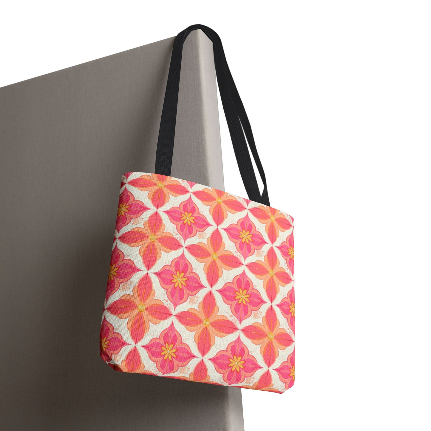 Pink Floral Geometric Tote Bag — All-Over Print Reusable Shopper
