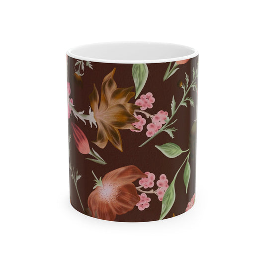 Floral Ceramic Mug, Botanical Coffee Cup, Gift for Mom, Tea Lover's Mug, Cozy Kitchen Decor, Rustic Floral Design