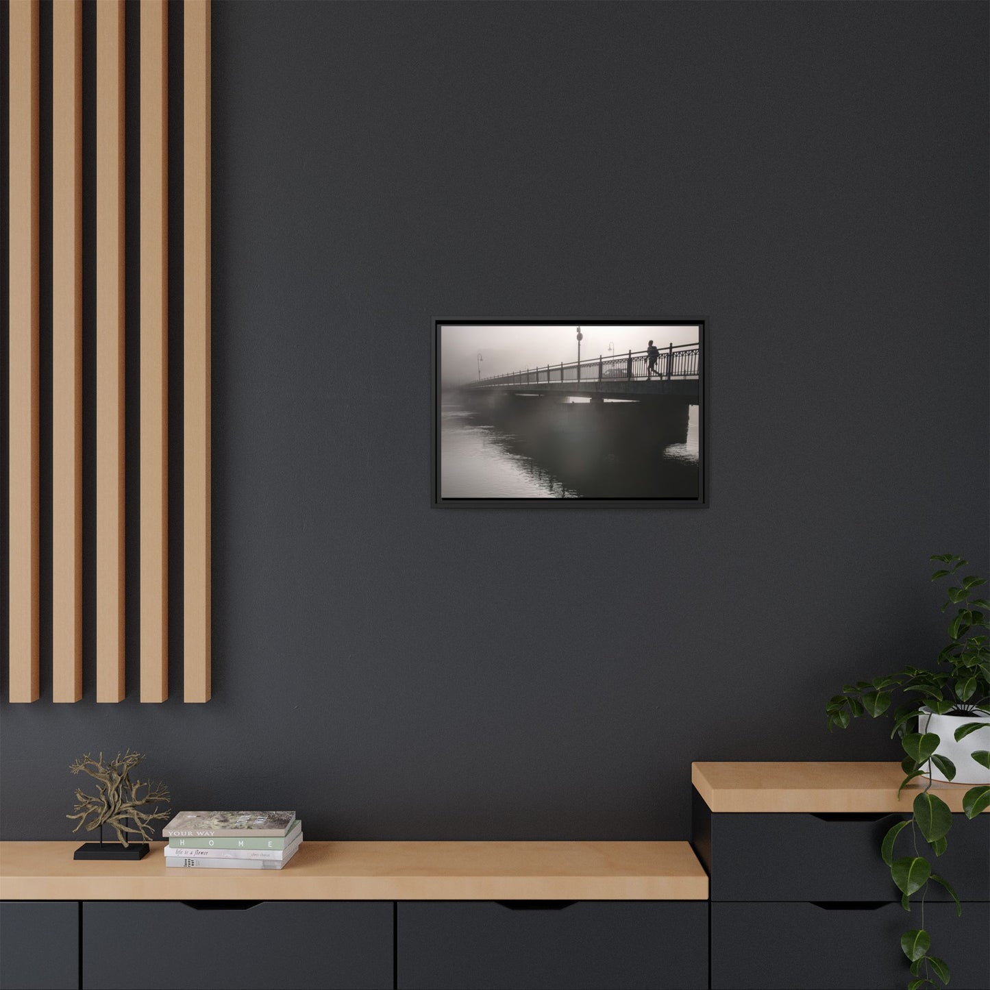 Framed Matte Canvas - Foggy Bridge Black & White Photography