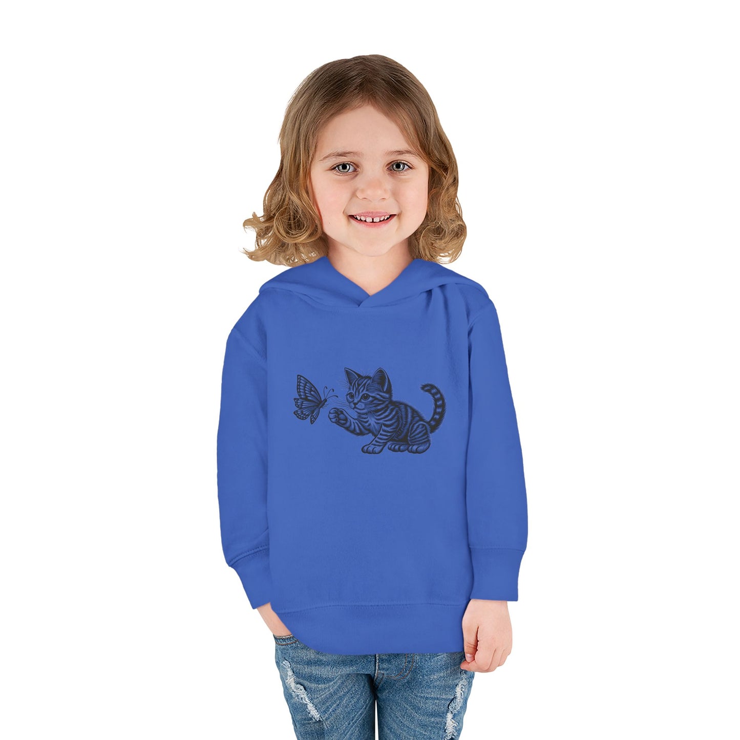 Cute Cat and Butterfly Toddler Hoodie, Toddler Pullover, Kids Fleece Hoodie, Animal Lover Gift, Playtime Pullover
