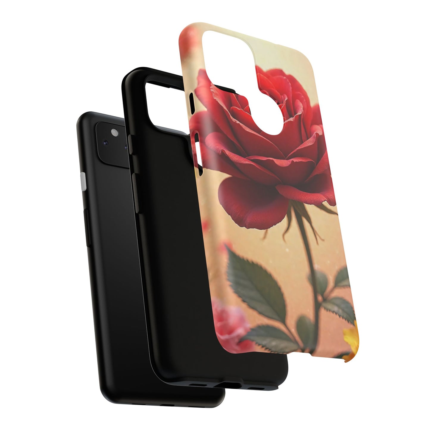 Floral Phone Case with Red Rose Design, Tough Phone Cover, Flower Print, Gift for Her, Stylish Accessory, Floral Aesthetic
