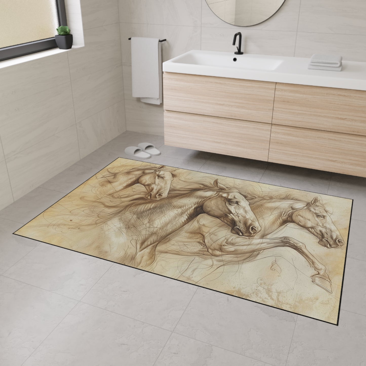 Galloping Horses Heavy Duty Floor Mat — Rustic Equestrian Rug for Entryway, Stable, Garage