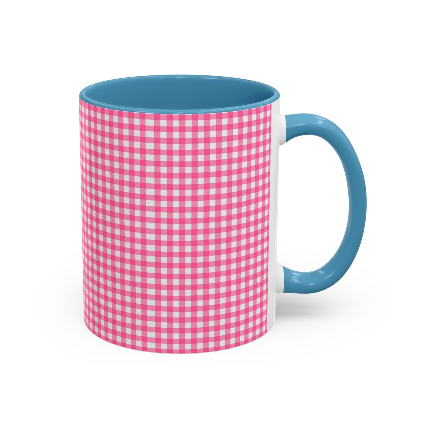 Pink Gingham Accent Coffee Mug, Cute Kitchen Decor, Gift for Coffee Lovers, Home Office Mug, Spring and Summer Vibes