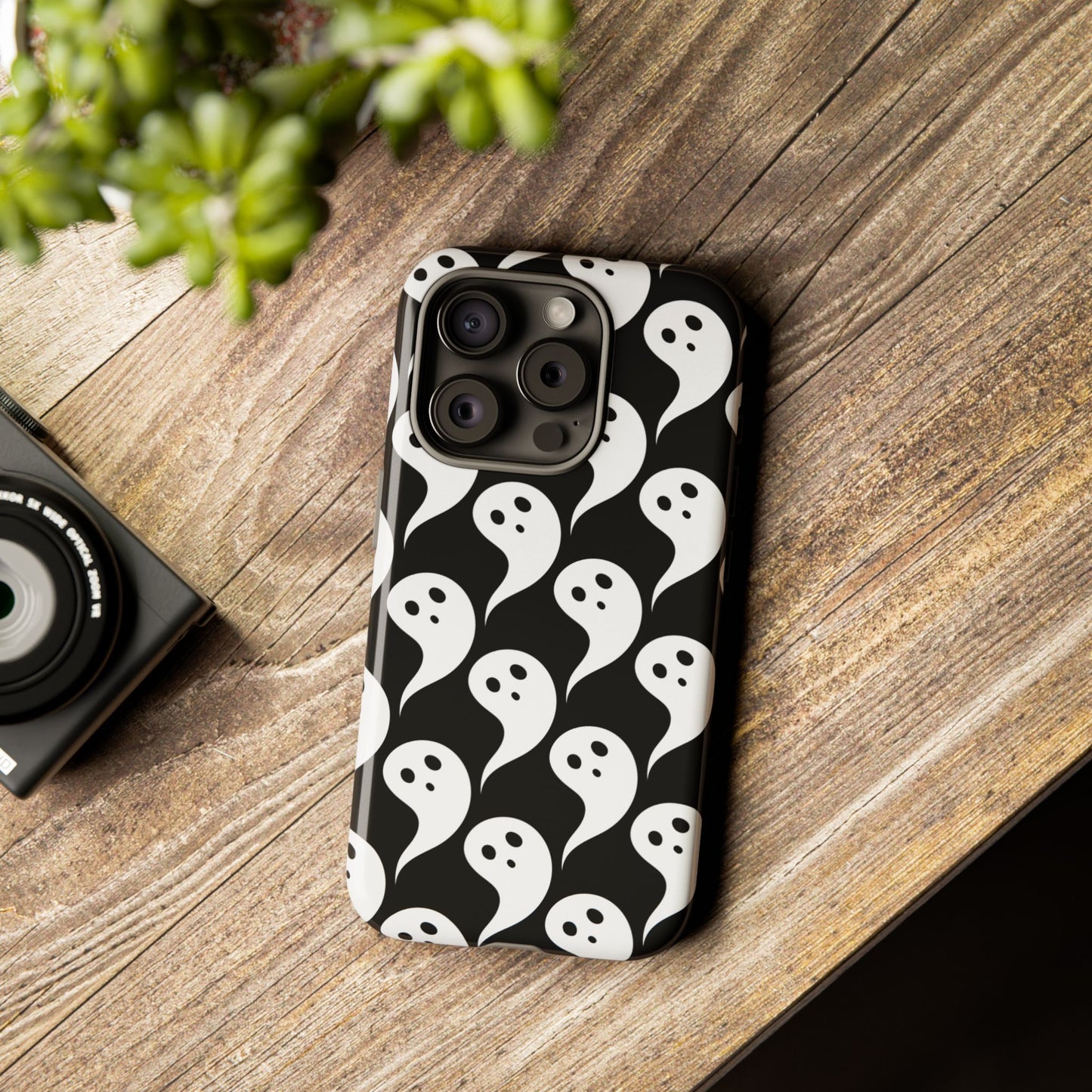Ghost Pattern Phone Case, Cute Ghost Cell Phone Cover, Halloween Accessory, Spooky Gift, Black and White Phone Case