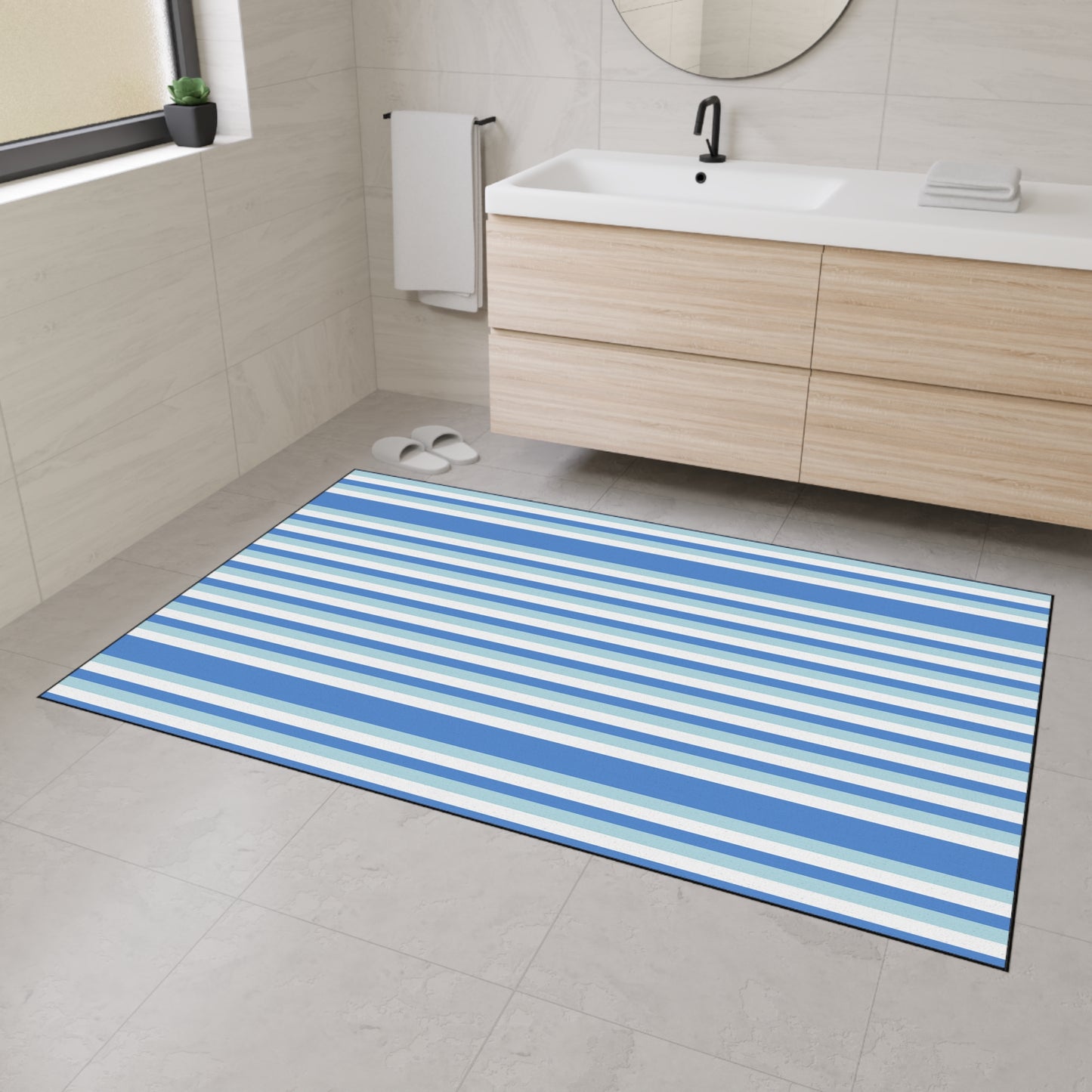 Striped Blue Heavy-Duty Floor Mat — Durable Non-Slip Entry Rug