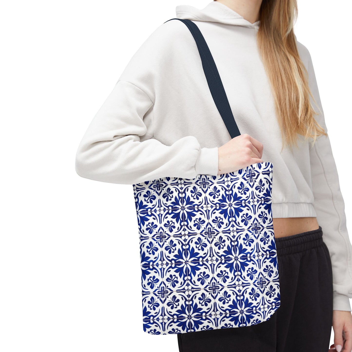 Blue Moroccan Tile Tote Bag - All-Over Print Patterned Market Tote