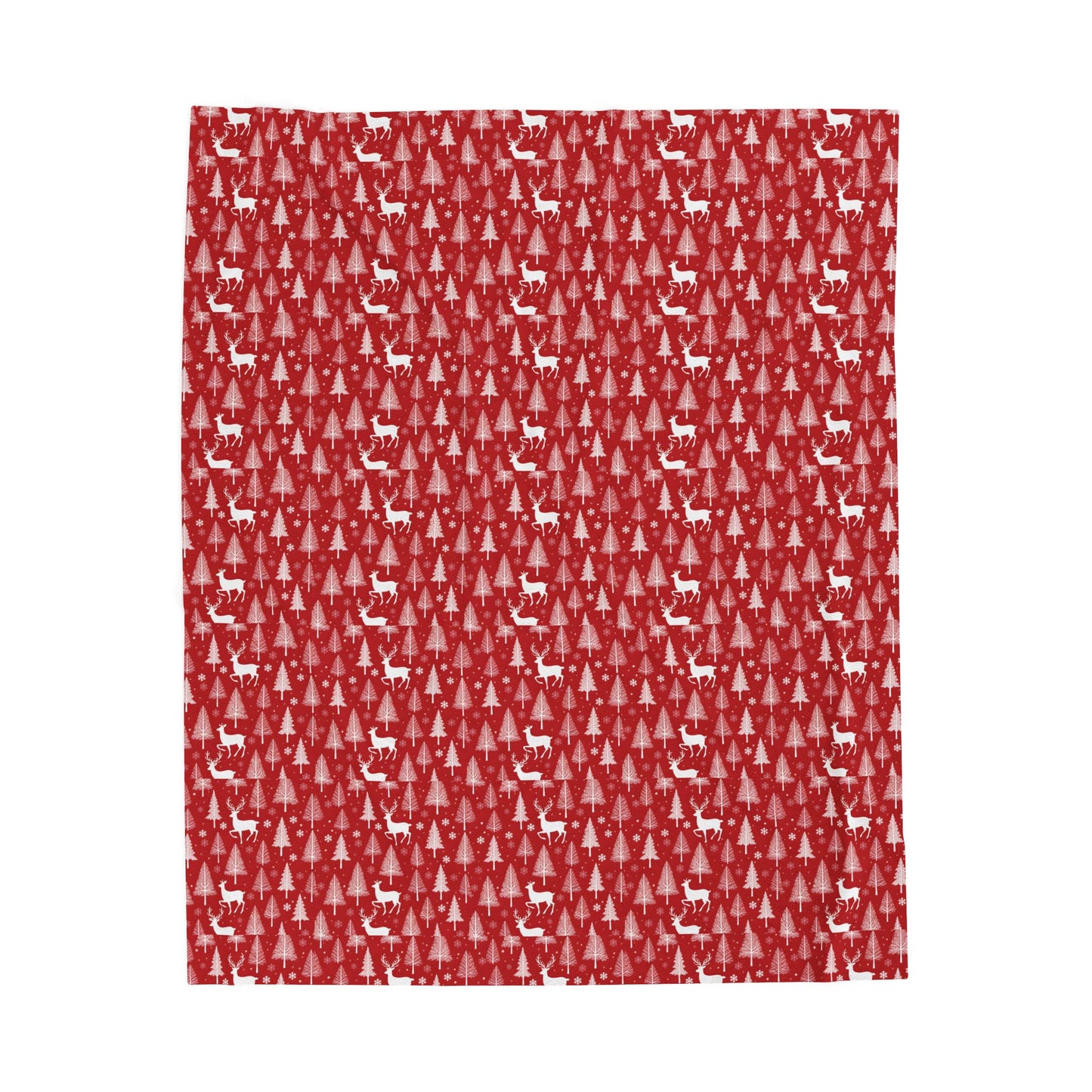 Christmas Reindeer & Trees Plush Blanket – Red Holiday Velveteen Throw