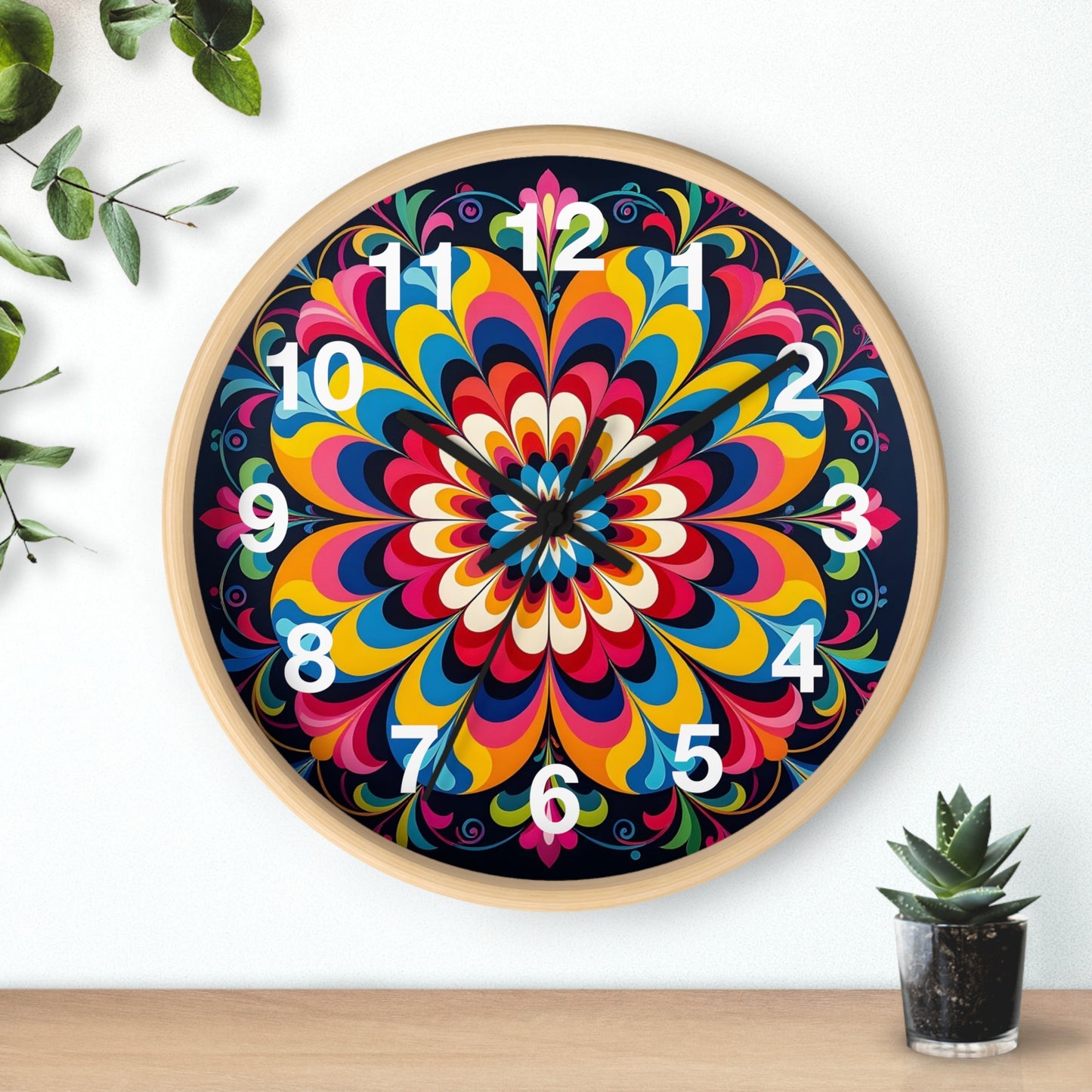 Colorburst Mandala Wall Clock — Vibrant Retro Boho Home Decor