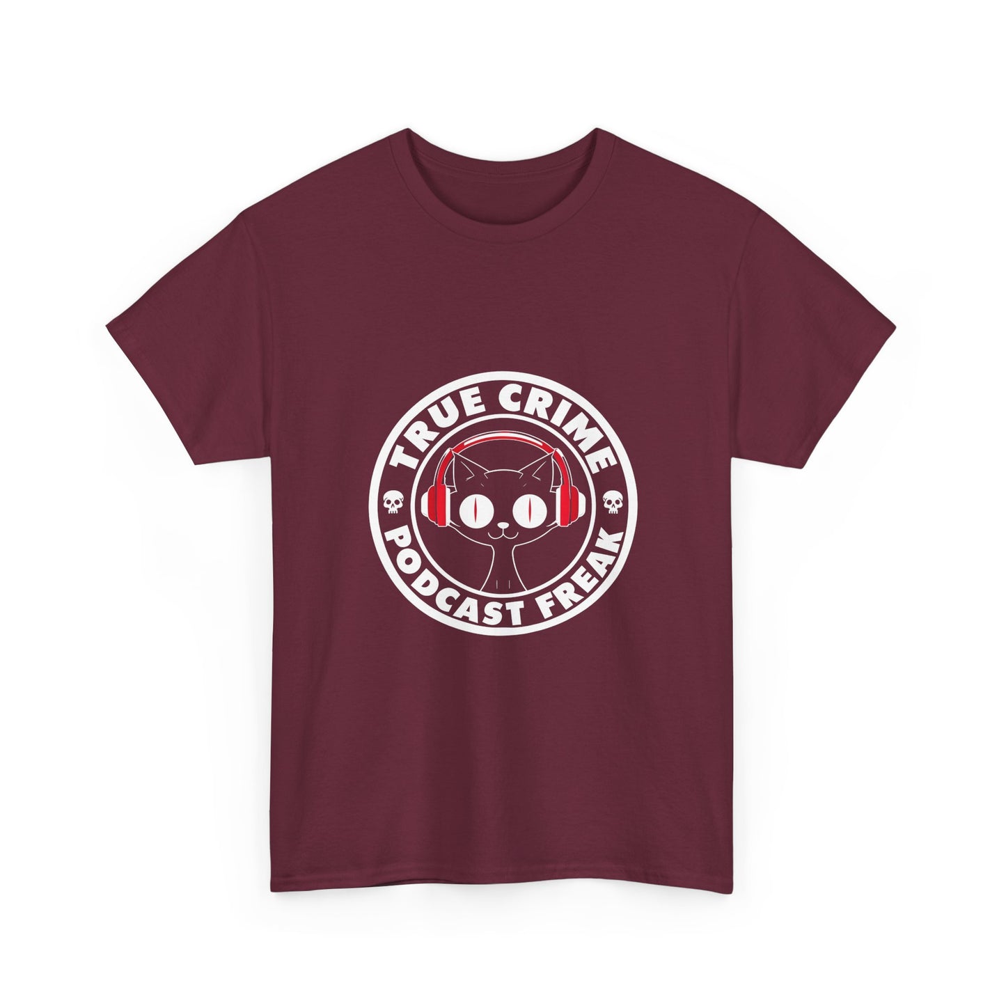 True Crime Podcast Tee — Cat with Headphones Logo