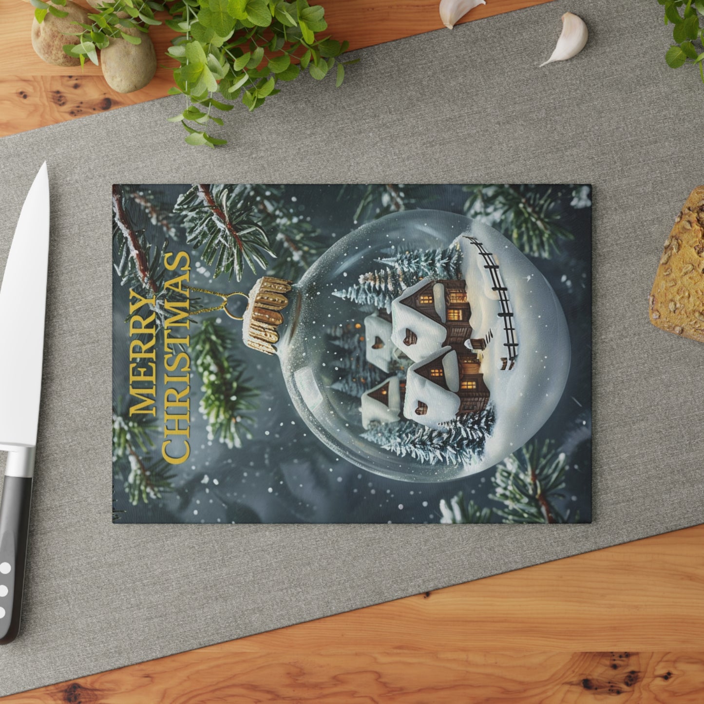 Christmas Ornament Glass Cutting Board — Merry Christmas Holiday Kitchen Decor