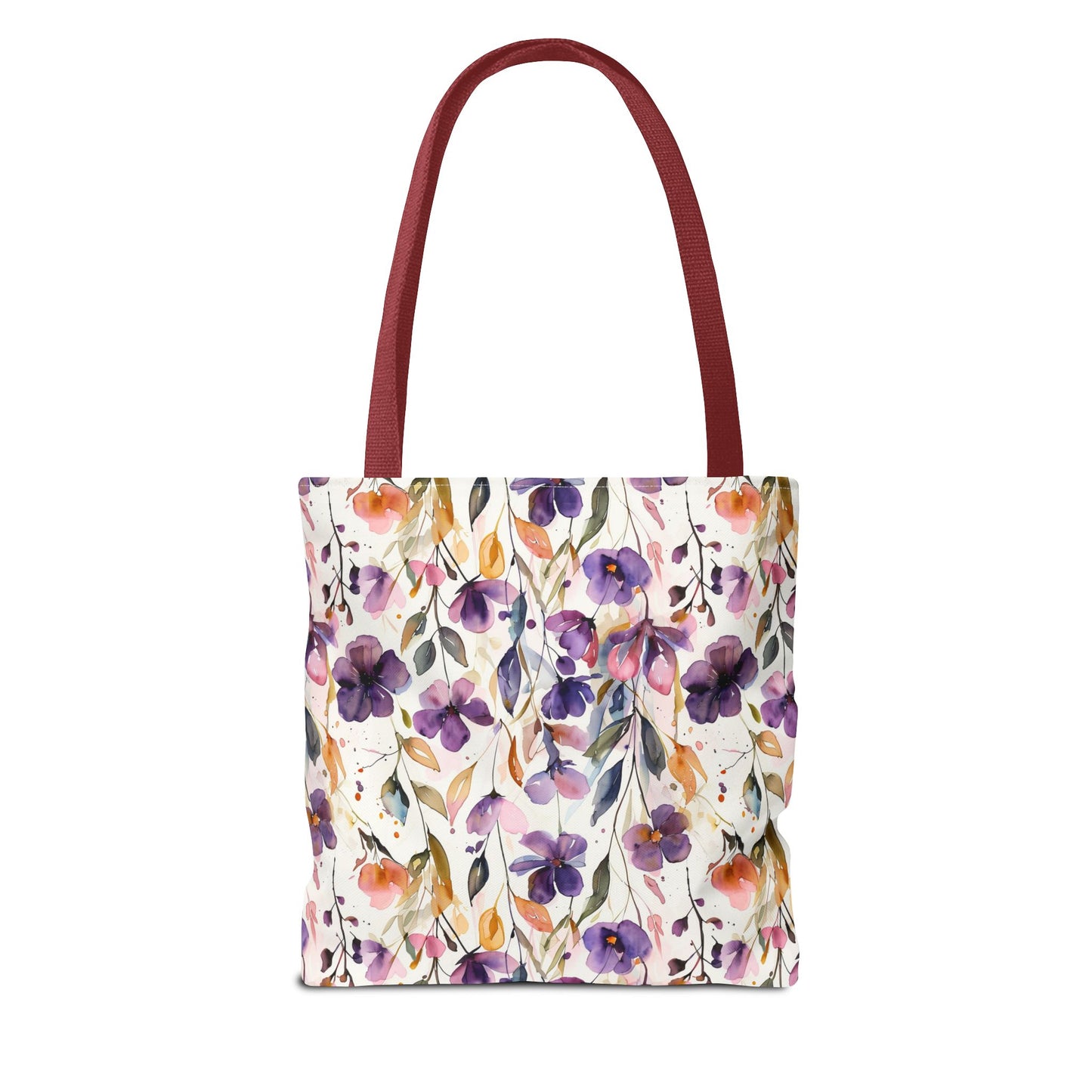 Floral Watercolor Tote Bag — Purple & Orange Botanical All-Over Print