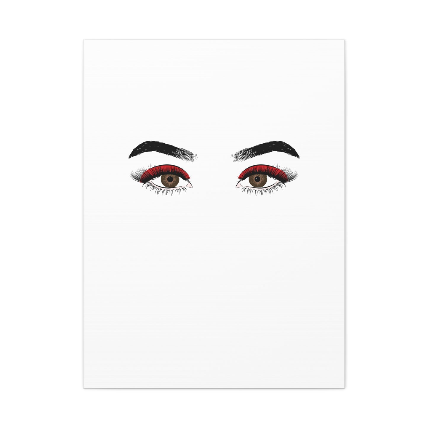 Glam Eyes Matte Canvas Wall Art — Brown Eyes with Red Lashes