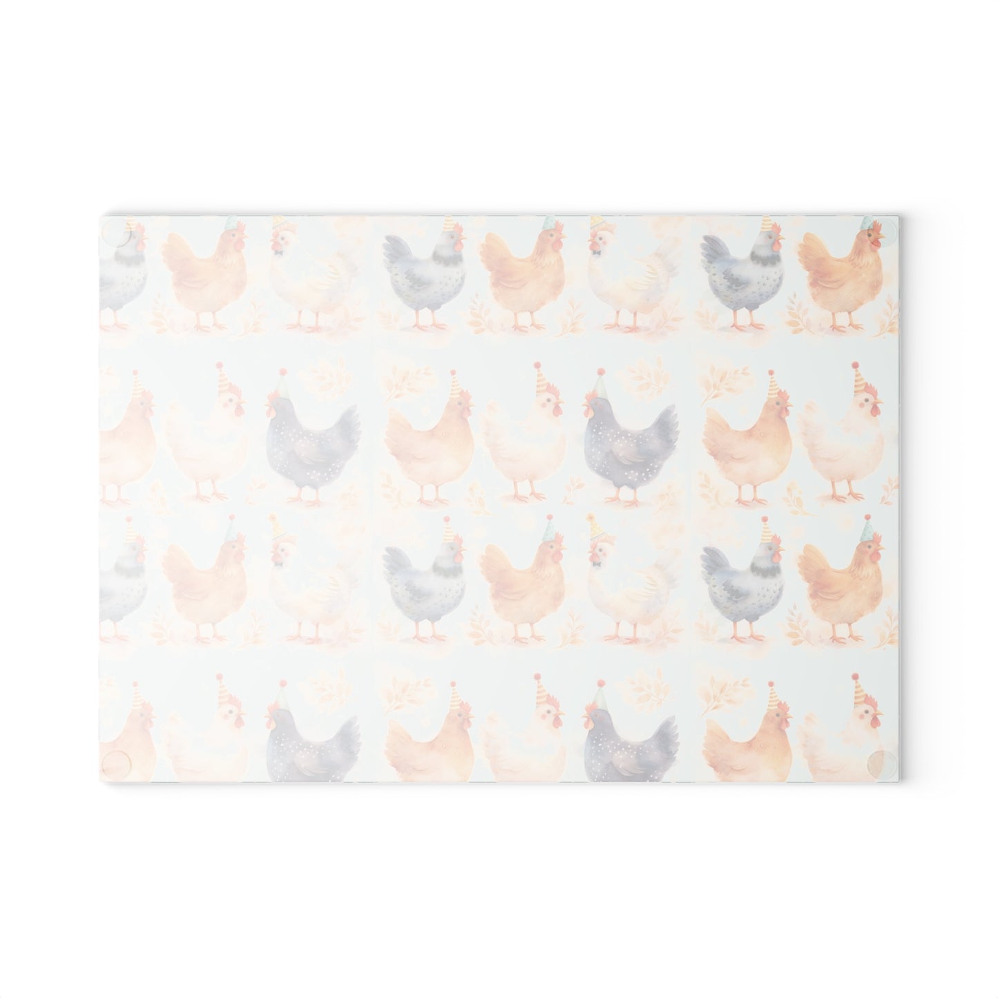 Chicken Pattern Glass Cutting Board — Watercolor Farmhouse Kitchen Decor