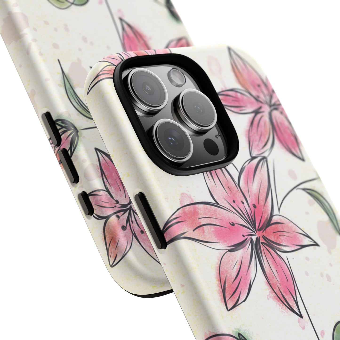 Floral Phone Case with Elegant Pink Lilies, Cute Floral Accessories, Phone Protection, Gift for Her, Stylish Cell Phone Cover
