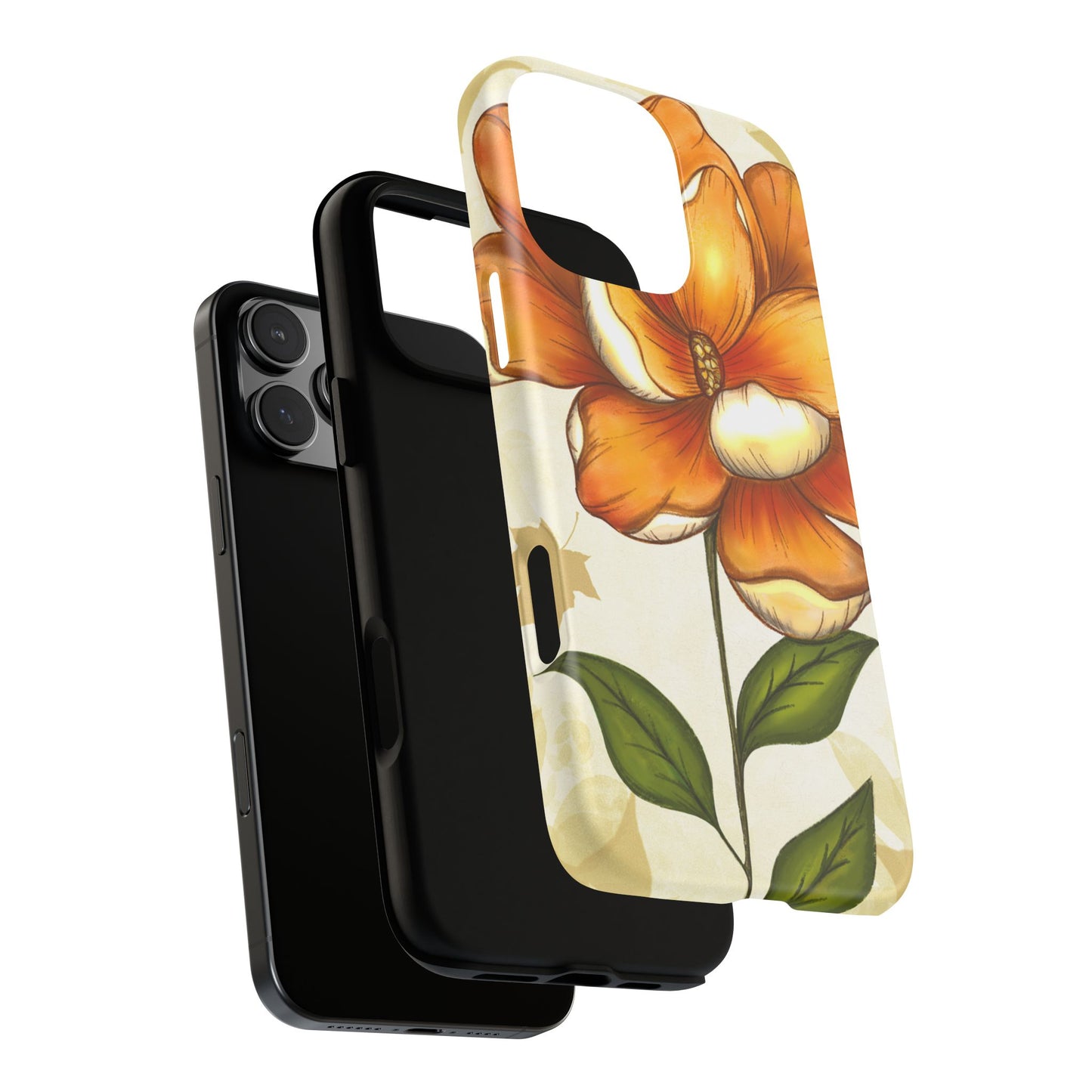 Floral Phone Case with Orange Flower Design, Tough Phone Cover, Floral Gift, Stylish Tech Accessory, Nature Lovers, Spring Vibes