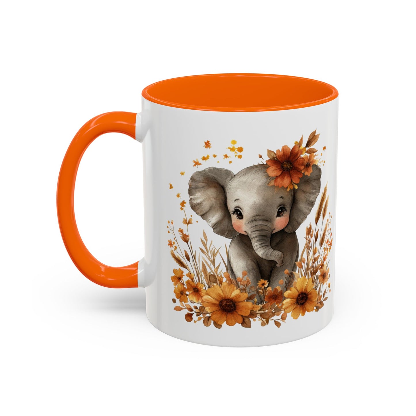Adorable Elephant Floral Coffee Mug, Cute Animal Mug, Coffee Lover Gift, Kids Mug, Baby Shower Decor