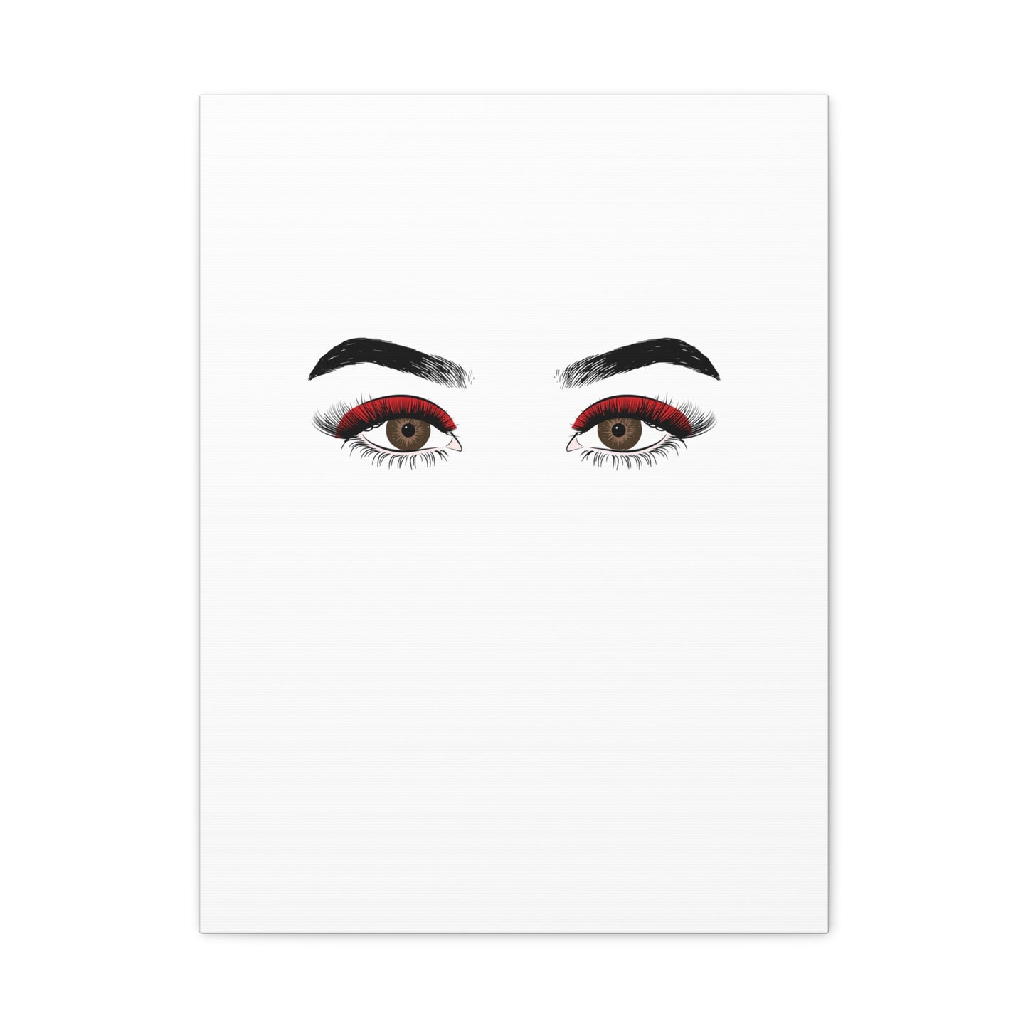 Glam Eyes Matte Canvas Wall Art — Brown Eyes with Red Lashes