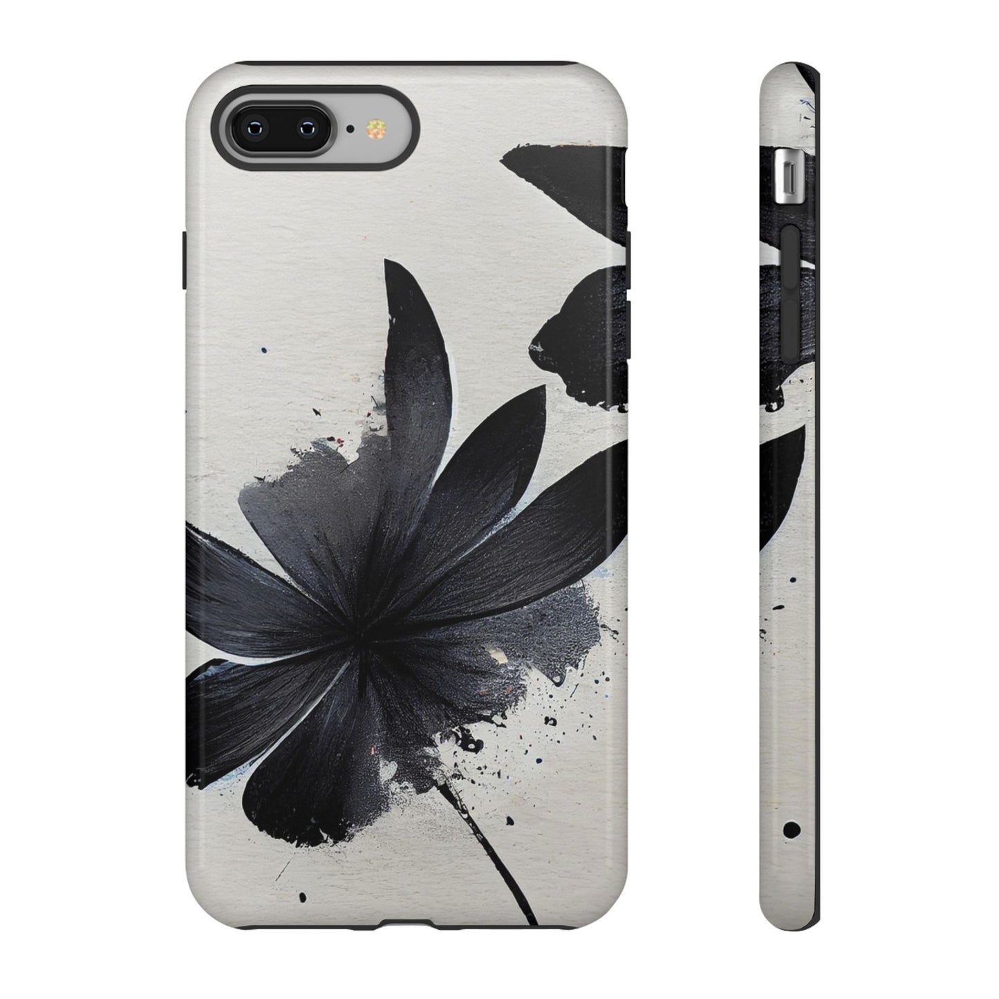 Monochrome Floral Tough Phone Case — Black Ink Flower Protective Cover