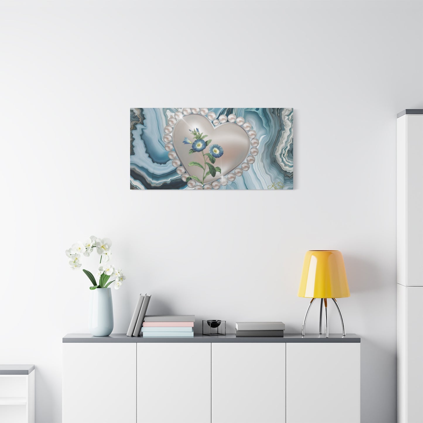 Elegant Floral Heart Canvas Wall Art, Modern Home Decor, Gift for Her