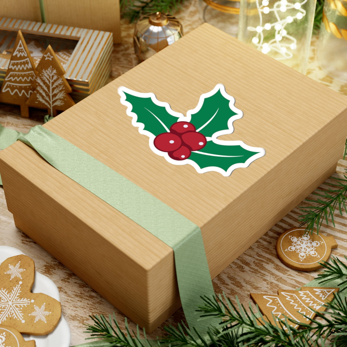 Holiday Holly Kiss-Cut Stickers, Festive Decor, Laptop Stickers, Gift Wrapping, Christmas Decorations, Winter Joy