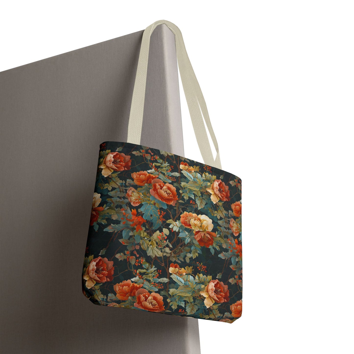 Vintage Rose Floral Tote Bag – Dark Botanical All-Over Print