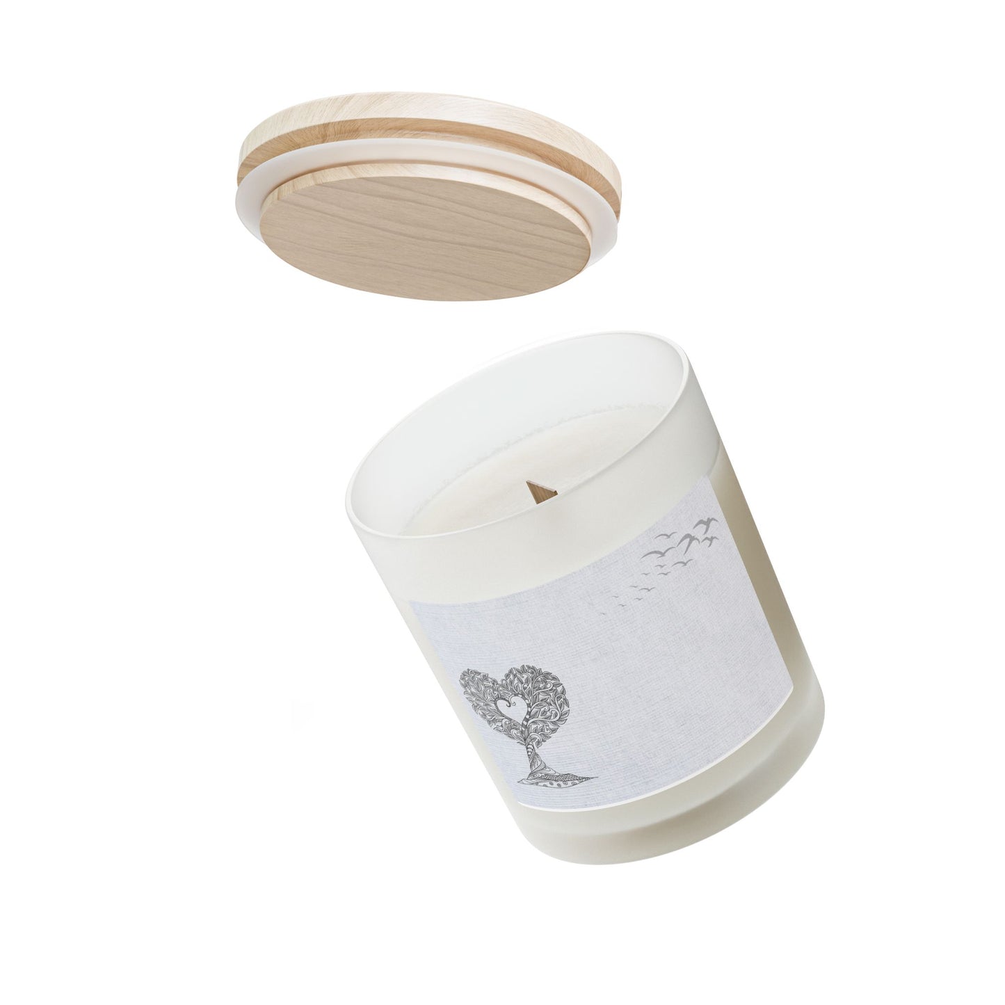 Frosted Glass Candle with Heart Tree Design, Cozy Home Decor, Gift for Mom, Relaxation, Wedding Favor, Aromatherapy, Eco-Friendly