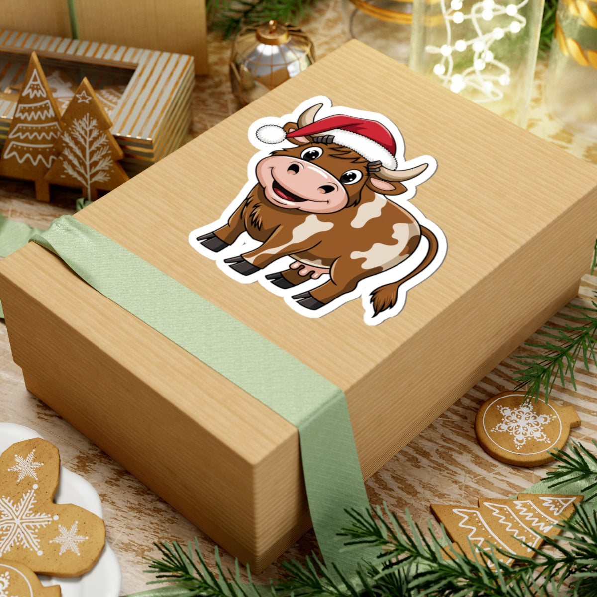 Cute Christmas Cow Stickers, Holiday Decor, Laptop Decal, Gift for Farmers, Fun Stickers for Kids