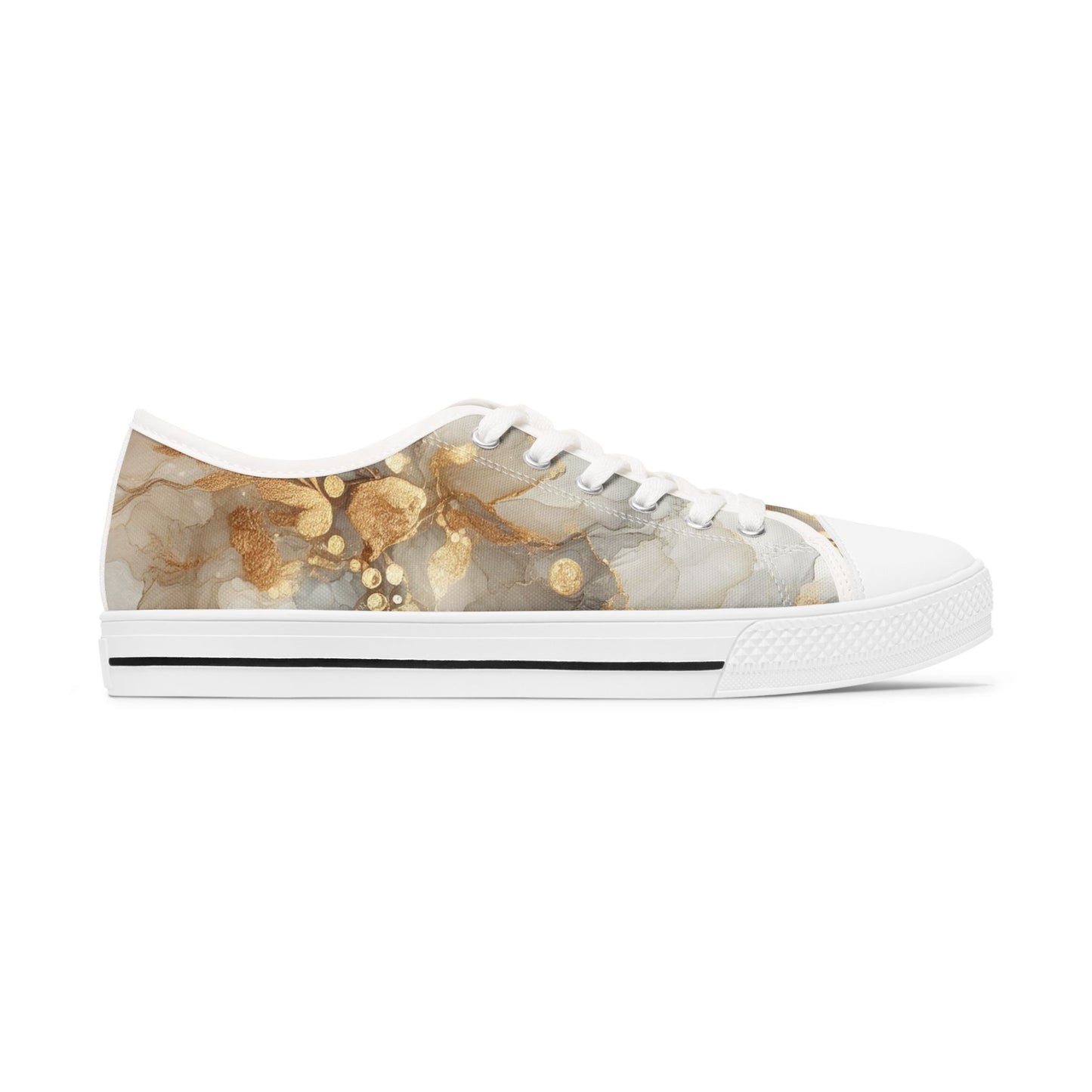 Gold Marble Women's Low Top Sneakers — Abstract Metallic Swirl Casual Shoes
