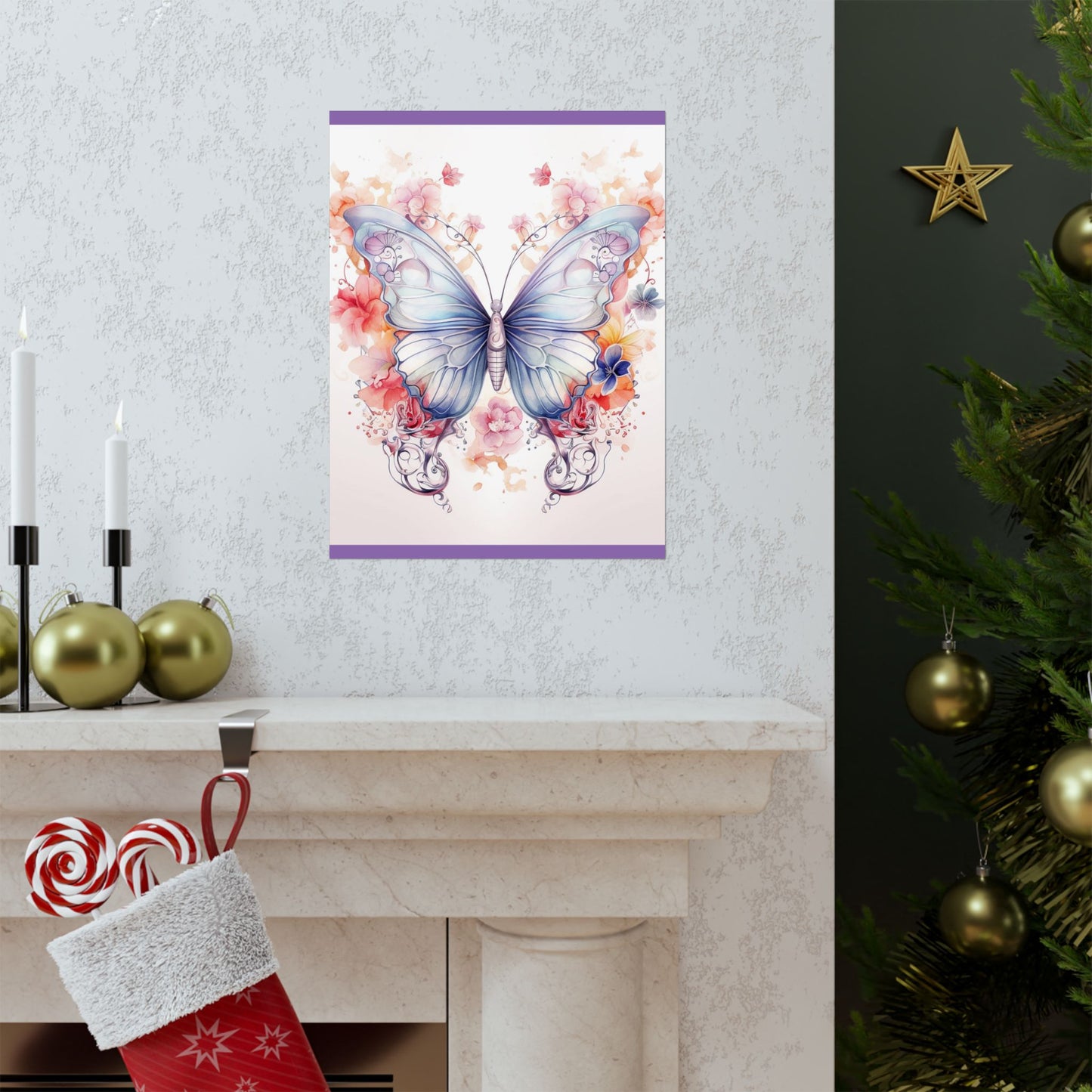 Butterfly Watercolor Wall Poster — Floral Pastel Matte Vertical Print