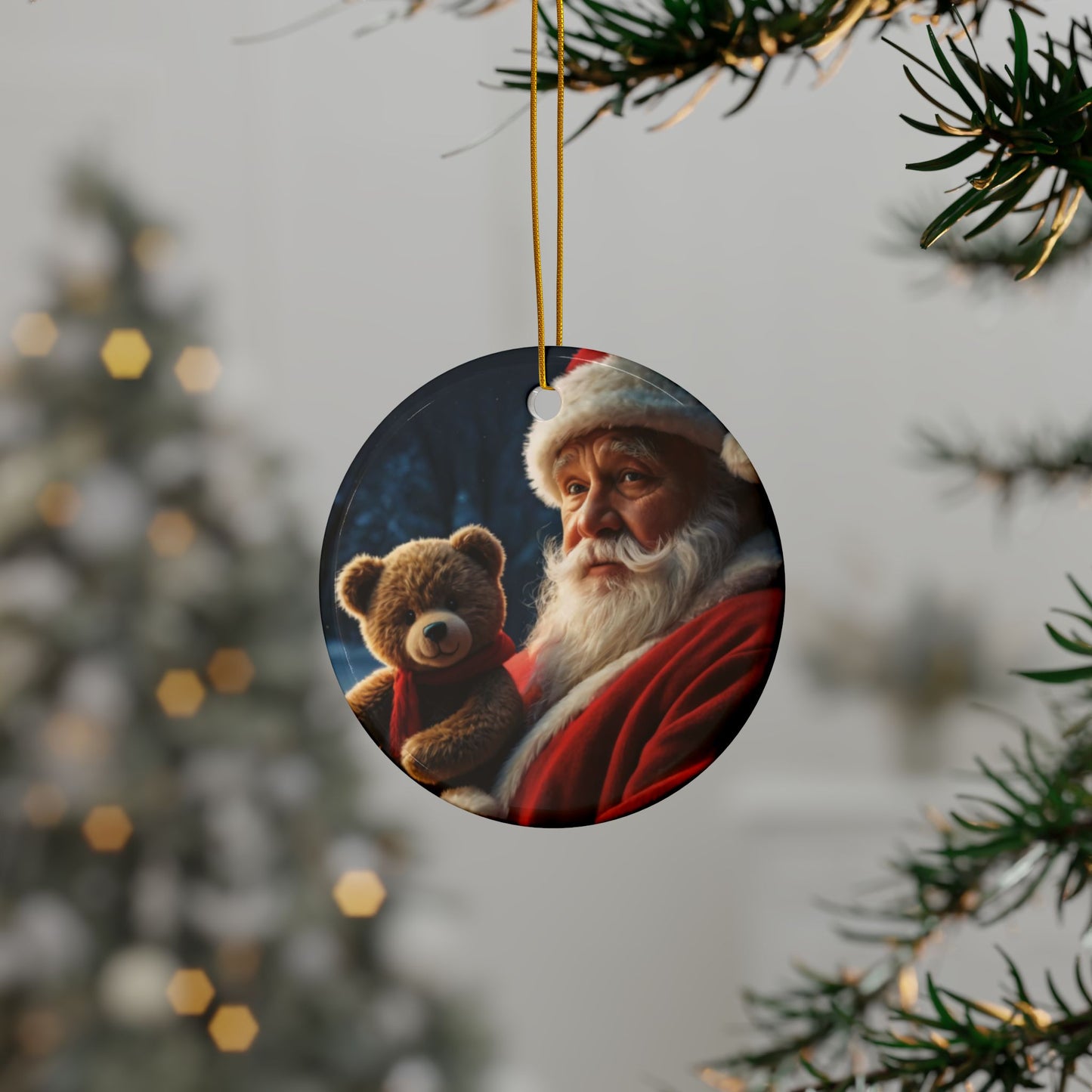 Ceramic Christmas Ornaments, Santa and Teddy Bear Design, Holiday Decorations, Christmas Gifts, Family Keepsakes