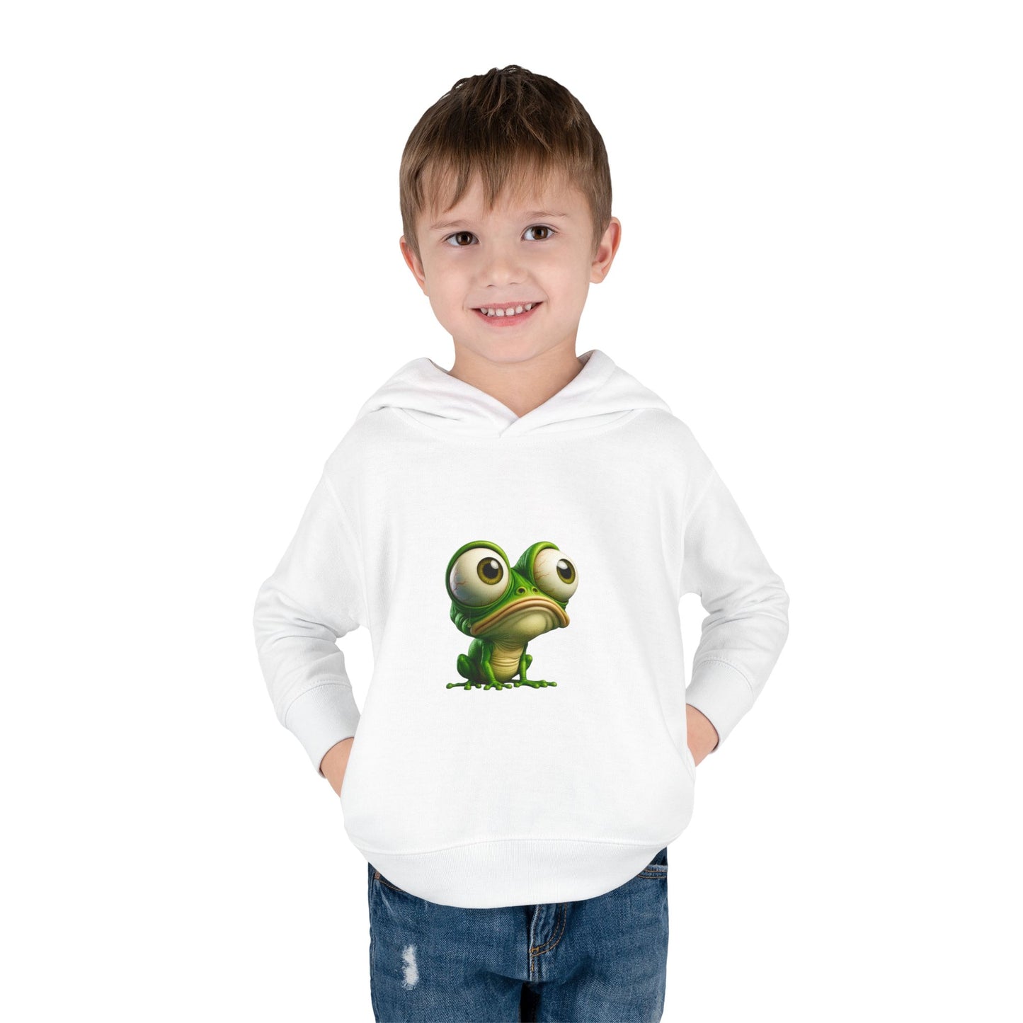 Whimsical Toddler Frog Pullover Hoodie, Cute Kids Fleece Sweater, Playful Toddler Clothing, Children's Gift, Animal Lover Apparel