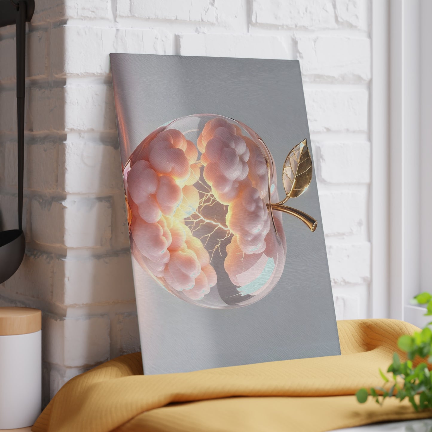 Artistic Glass Cutting Board with Apple Design, Unique Kitchen Decor, Gift for Foodies, Home Chef Accessory, Wedding Registry Essentials