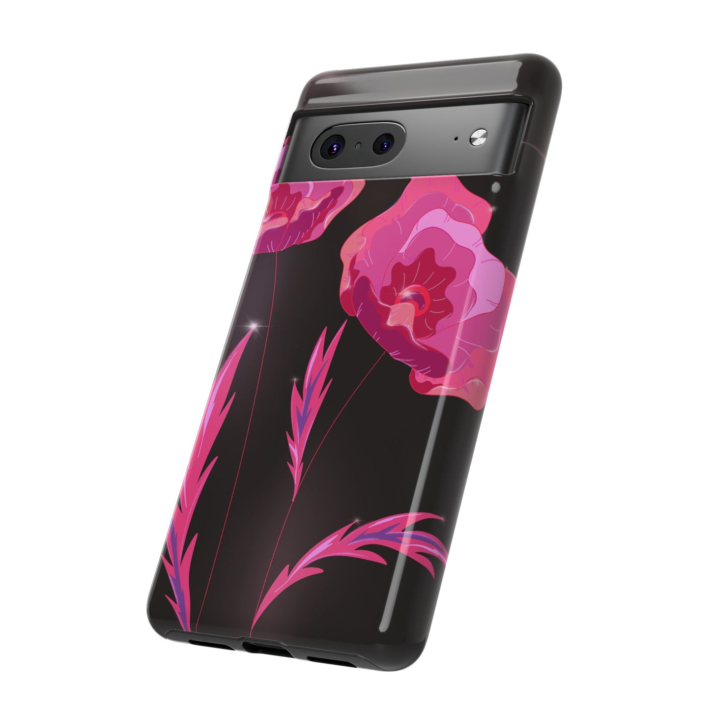 Floral iPhone Case | Tough Cases with Pink Poppy Design, Elegant Flower Phone Cover, Gift for Her, Spring Accessories, Chic Tech