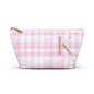Personalized Pink Gingham Accessory Pouch, Makeup Bag - Letter K