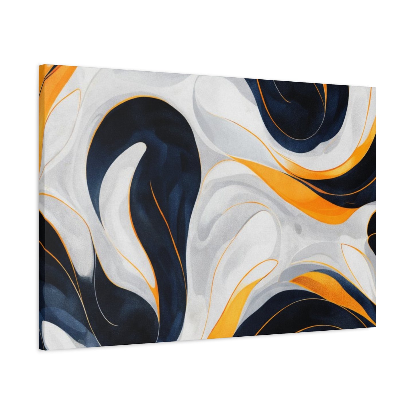 Abstract Fluid Art Matte Canvas Print — Navy, Gold & White Stretched Wall Art