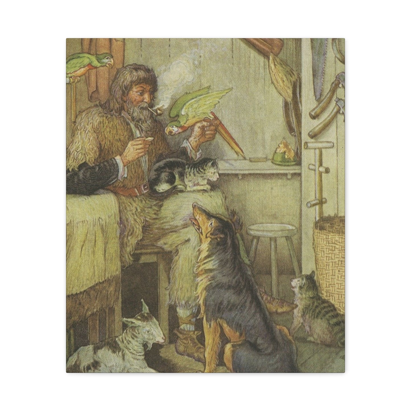 Vintage Cottage Animal Illustration Matte Canvas Print