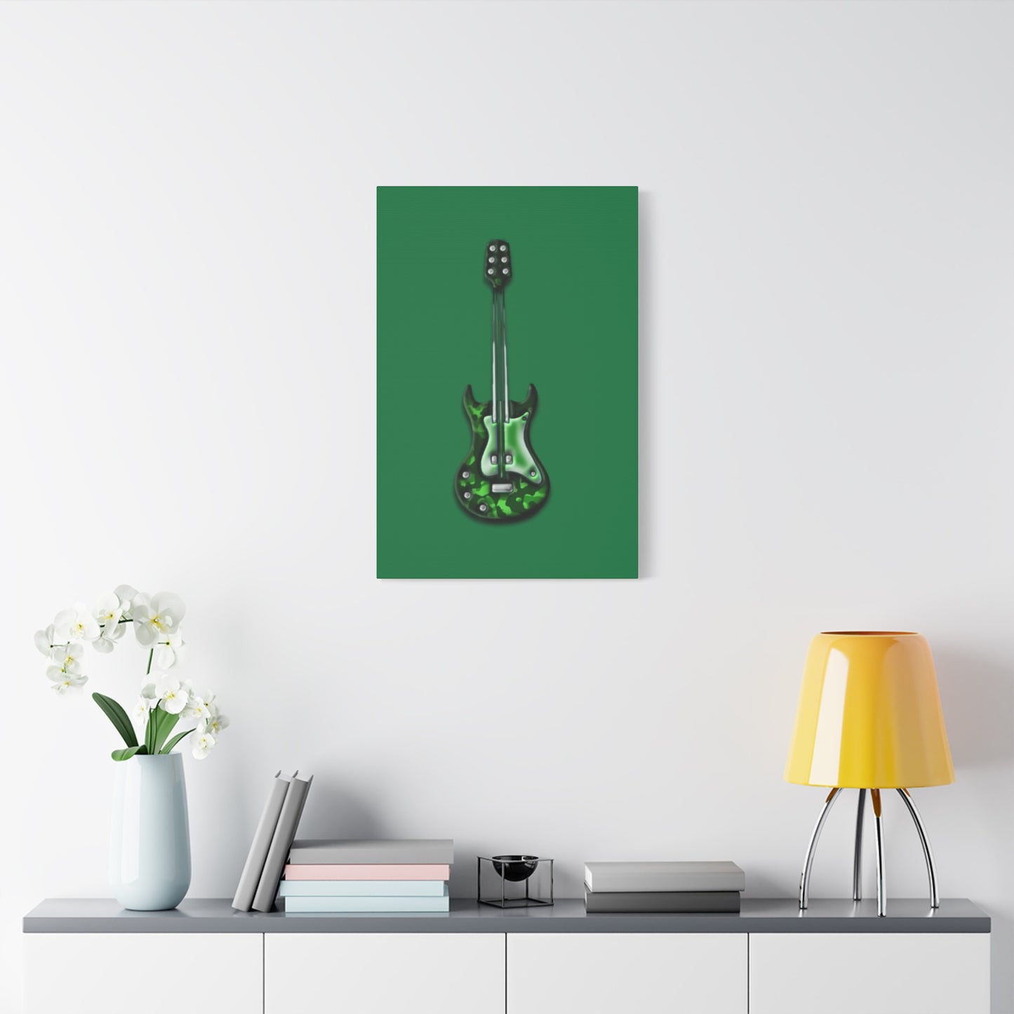Green Electric Guitar Canvas Art, Music Wall Decor, Rock n Roll Gift, Guitar Lover's Art, Stretched Green Canvas, Home Theater Decor