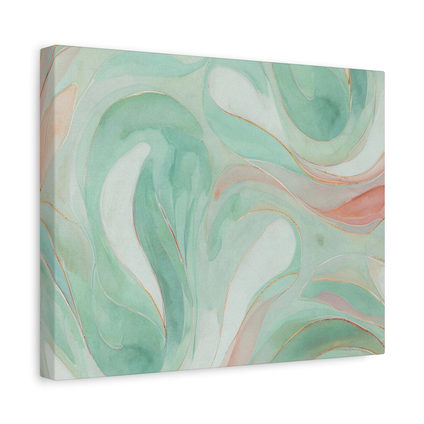 Abstract Green Marble Canvas Print — Teal & Coral Swirl Wall Art
