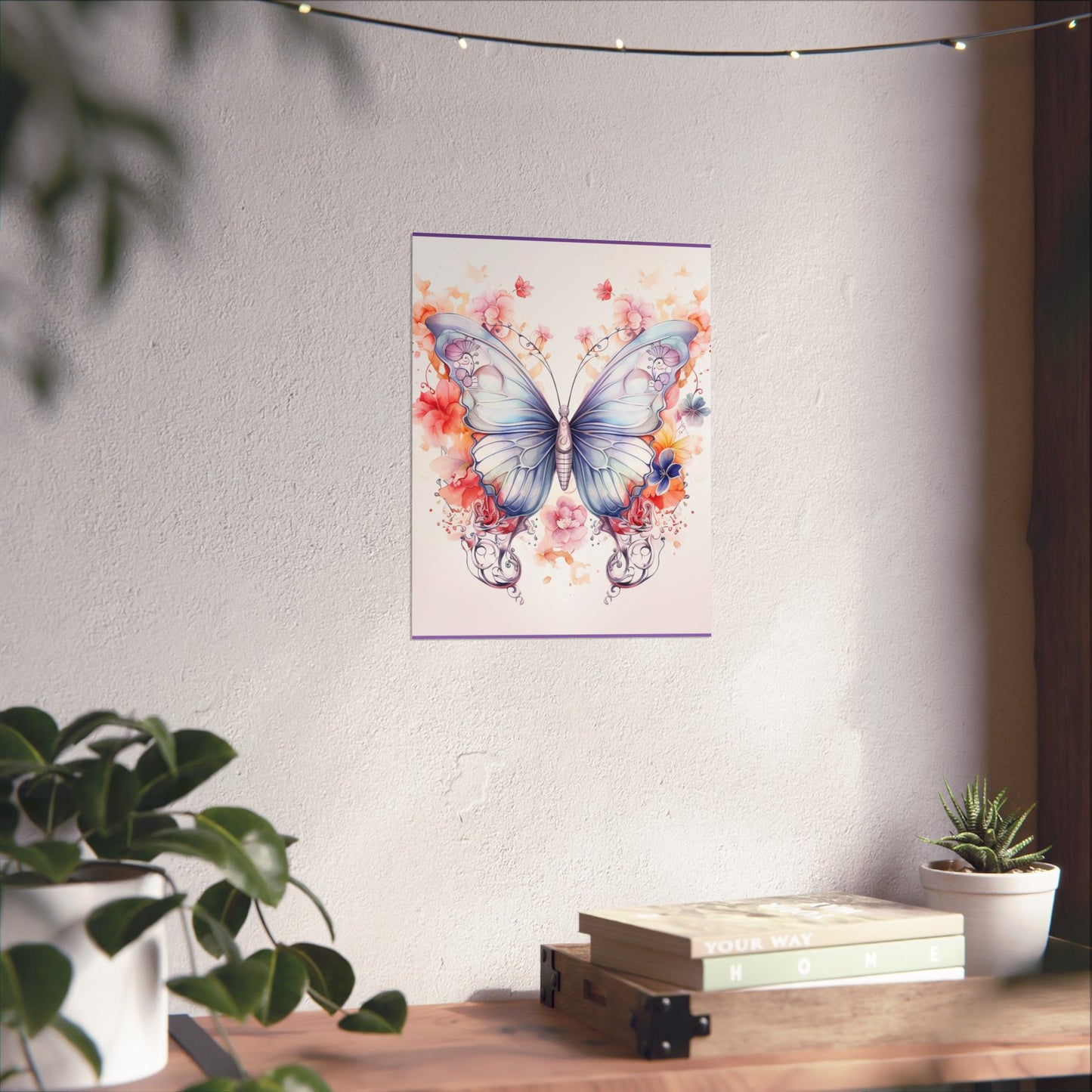 Butterfly Watercolor Wall Poster — Floral Pastel Matte Vertical Print