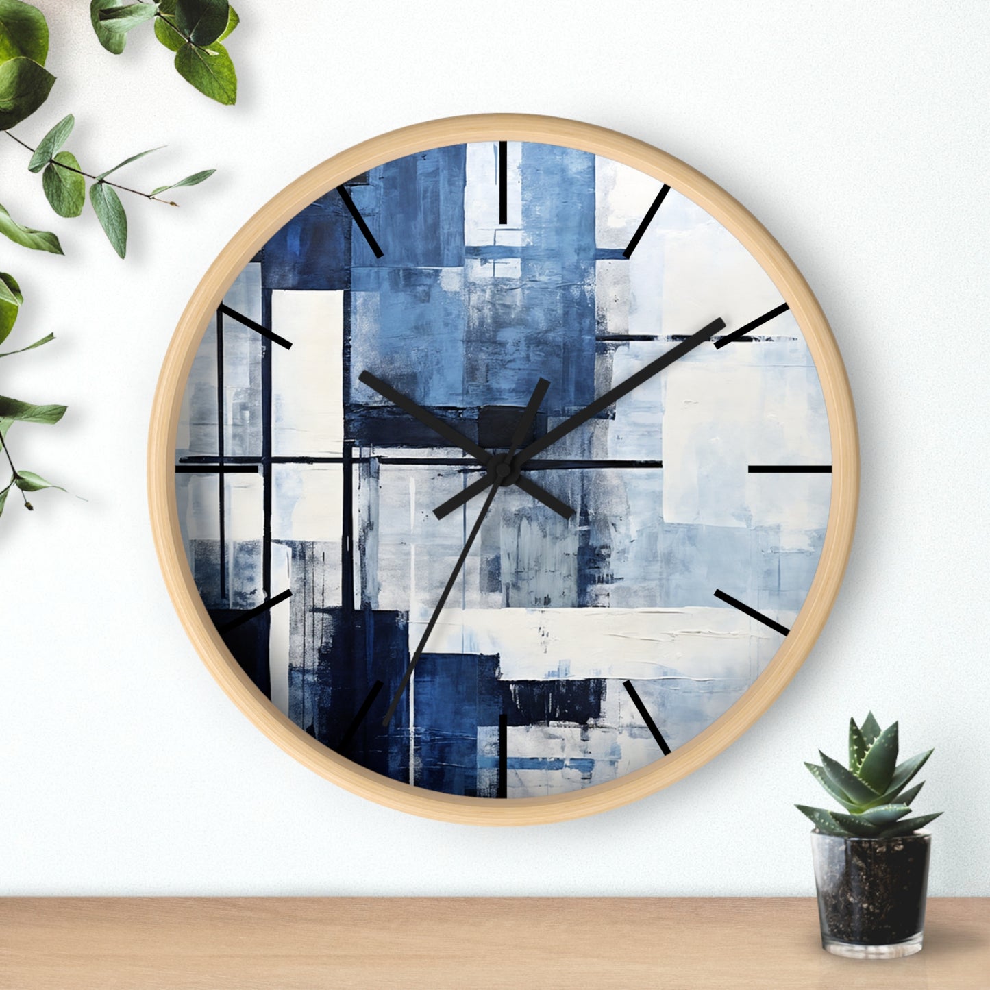 Abstract Blue Geometric Wall Clock — Modern Minimalist Home Decor