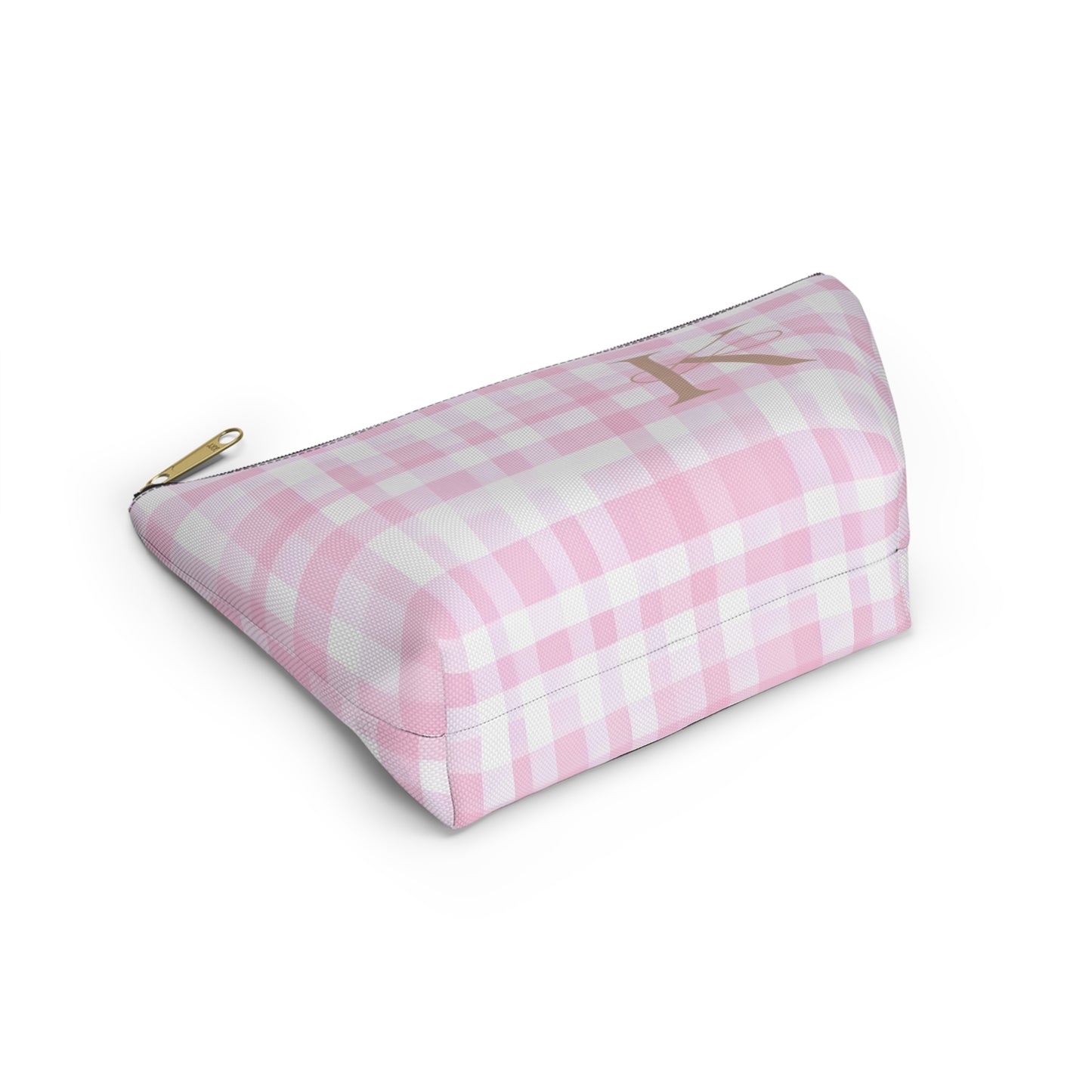 Personalized Pink Gingham Accessory Pouch, Makeup Bag - Letter K