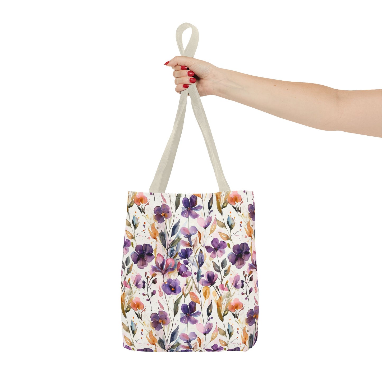 Floral Watercolor Tote Bag — Purple & Orange Botanical All-Over Print