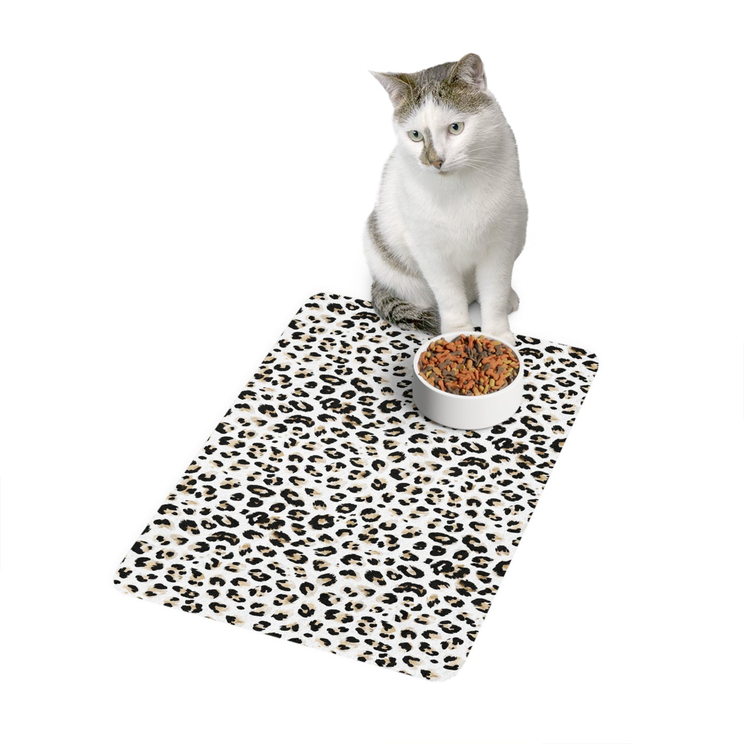Leopard Print Pet Food Mat (12x18) — Non-Slip Feeding Mat for Cats & Dogs