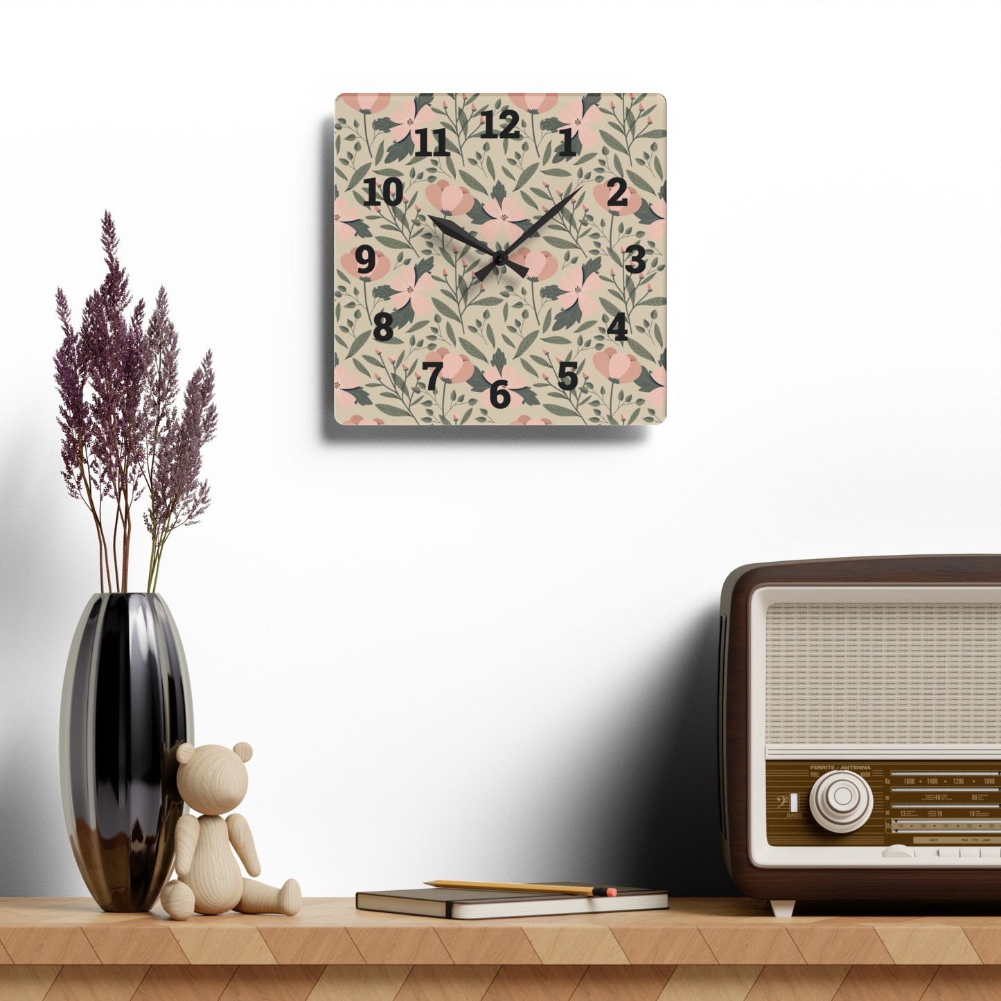 Floral Acrylic Wall Clock - Nature-Inspired Home Decor, Bohemian Wall Art