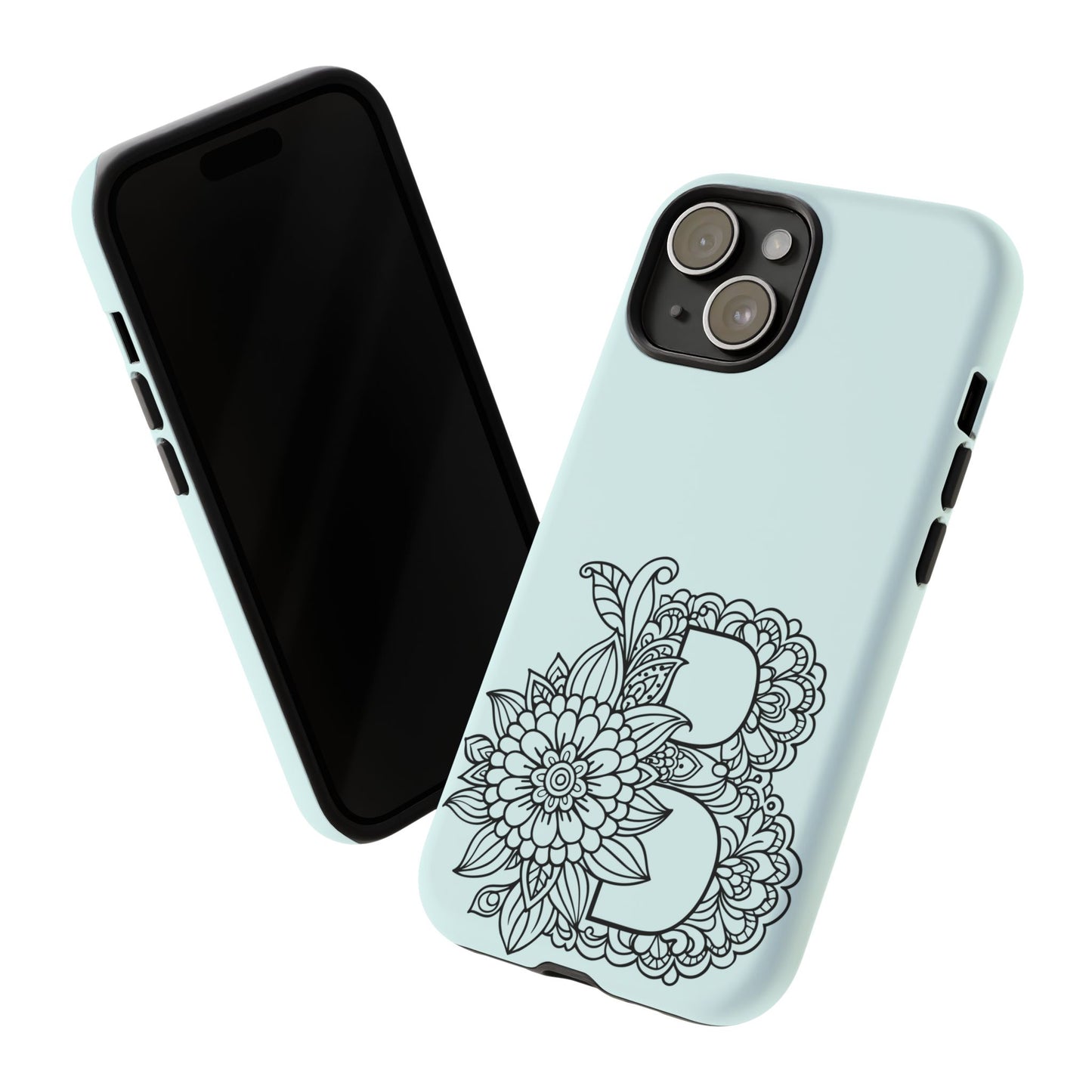 Personalized Tough Phone Case- Letter B, Floral Monogram Cell Phone Cover, Custom Protective Case, Unique Gift, Birthday, Graduation