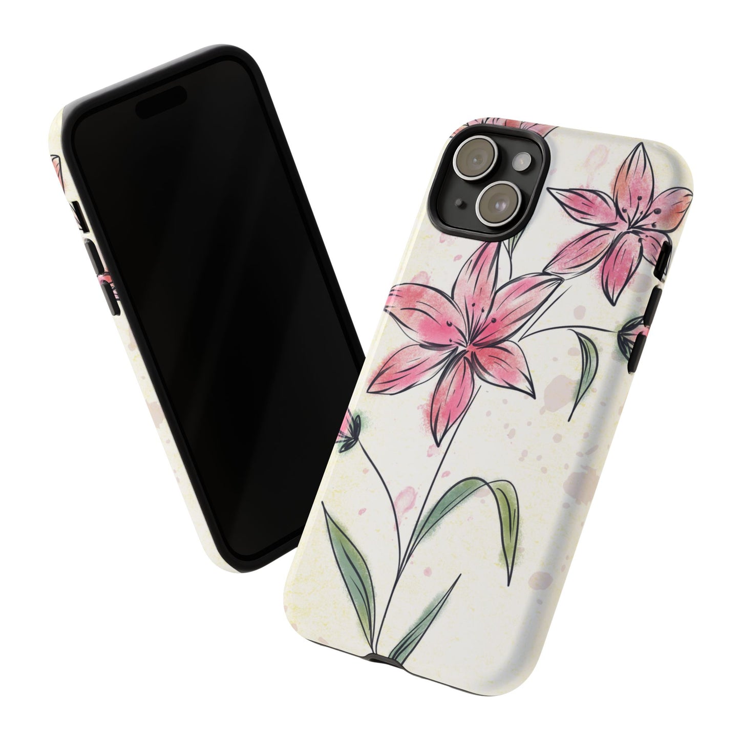 Floral Phone Case with Elegant Pink Lilies, Cute Floral Accessories, Phone Protection, Gift for Her, Stylish Cell Phone Cover