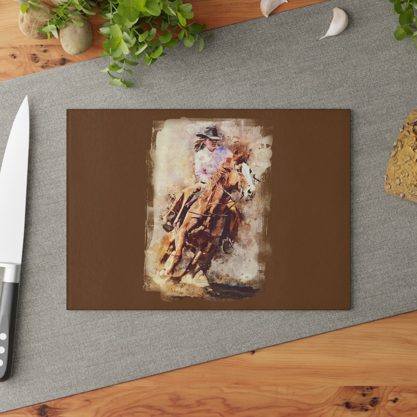 Rustic Horseback Riding Glass Cutting Board