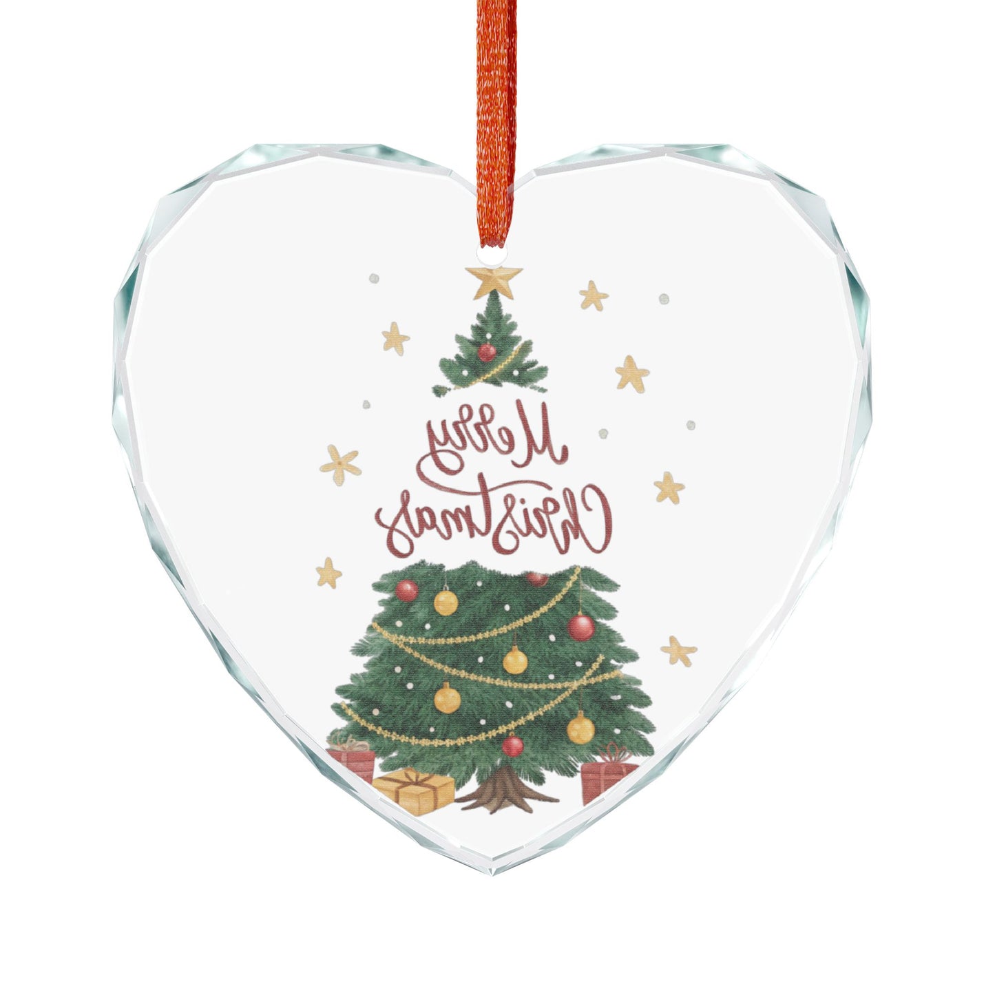 Crystal Heart Ornament — Merry Christmas Tree Glass Holiday Decoration